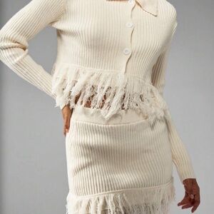 MISSGUIDED Luxury Ribbed Knit Co Ord With Fringe Detail Midi Two Piece